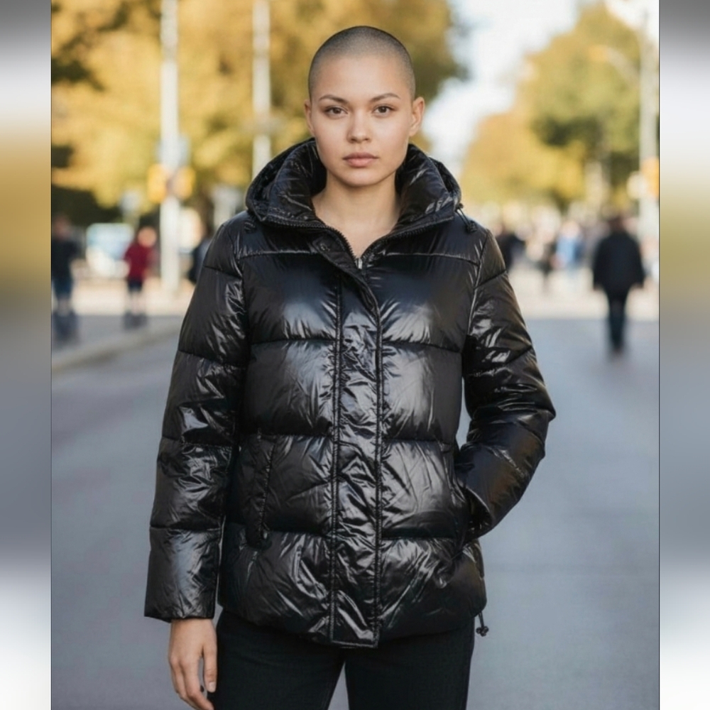 NWT Sanctuary Women's Puffer Up Black Recycled Nylon Hooded Jacket Coat Medium